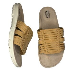 NEW Cliffs White Mountain Bash tan woven slides sandals womens shoes 10